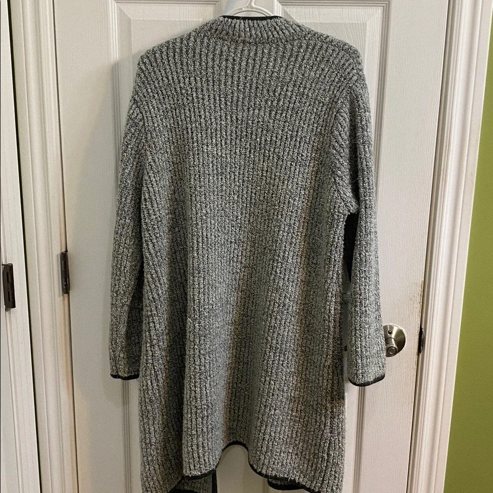 Gray Open-Front Ribbed Long Cardigan Sweater - Picture 5 of 7